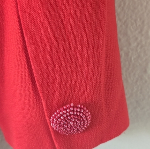 John Meyer Jacket Women Sz 10 Pink Long Sleeve One Button Embroidered Collarless - Picture 7 of 15